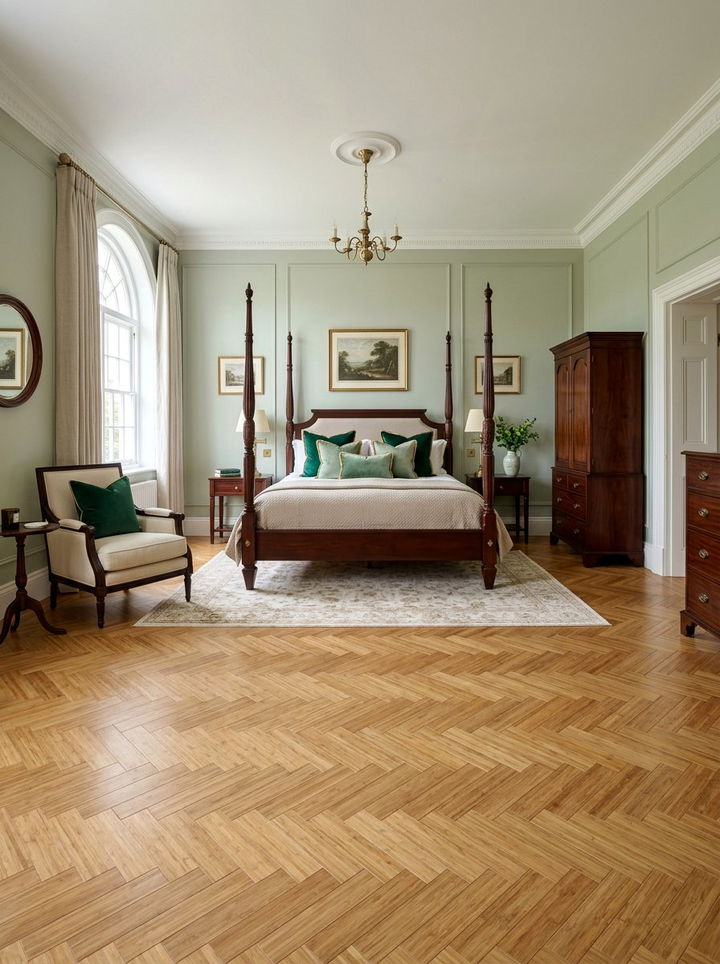 Herringbone Pattern Bamboo Bedroom - 30 bedroom bamboo flooring ideas