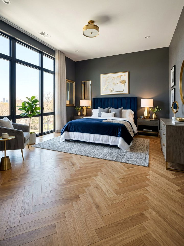 Herringbone Pattern Hardwood - 30 bedroom floor design ideas