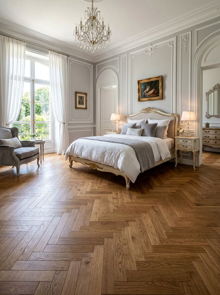 Herringbone Pattern Wood Bedroom - 30 bedroom floor ideas