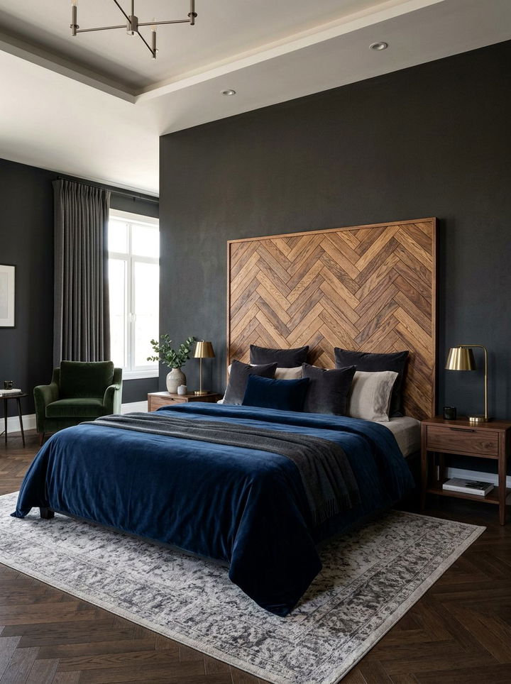 Herringbone Pattern Wood Headboard - 30 bedroom wooden headboards