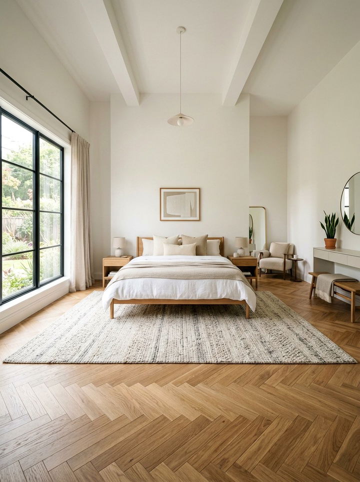 Herringbone Wood Flooring - 30 Parisian bedroom ideas