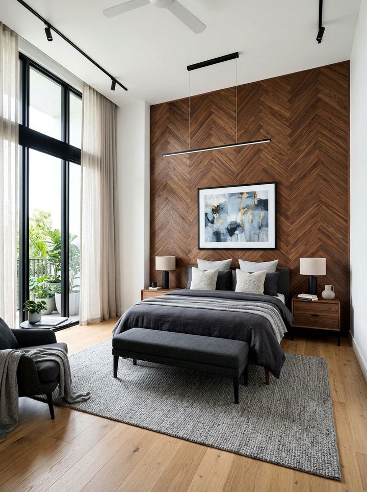 Herringbone Wood Pattern - 30 bedroom accent wall ideas