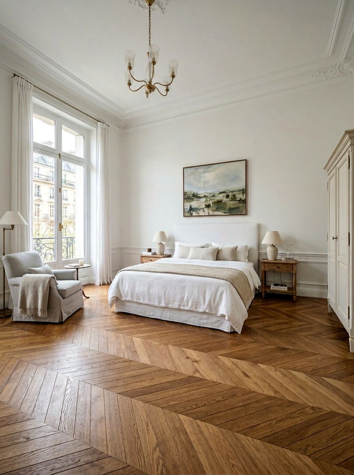 Herringbone Wood White Bedroom - 30 white and wood bedroom color combo