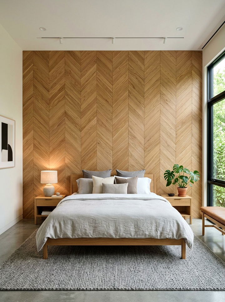 Herringbone shiplap wall - 30 bedroom shiplap walls