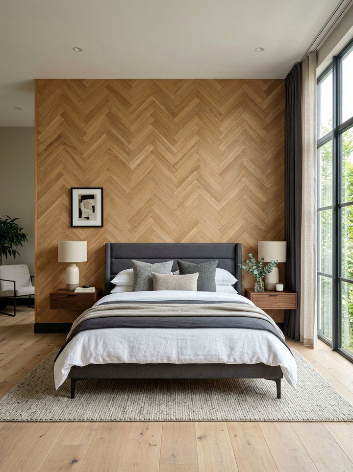 Herringbone wood wall - 30 bedroom feature wall ideas