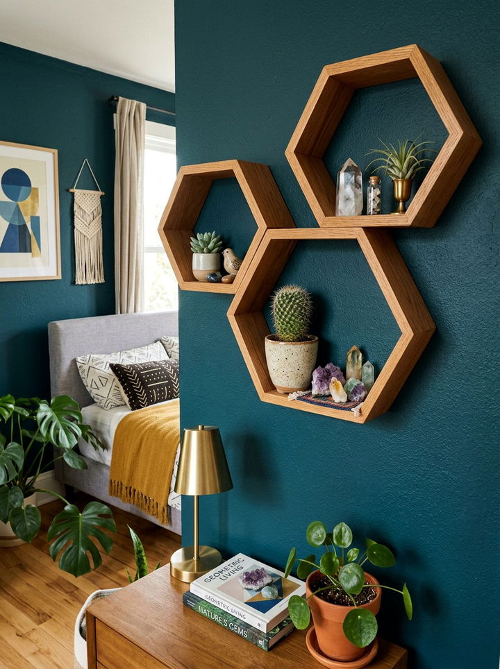 Hexagon Floating Shelf - 30 bedroom floating shelves