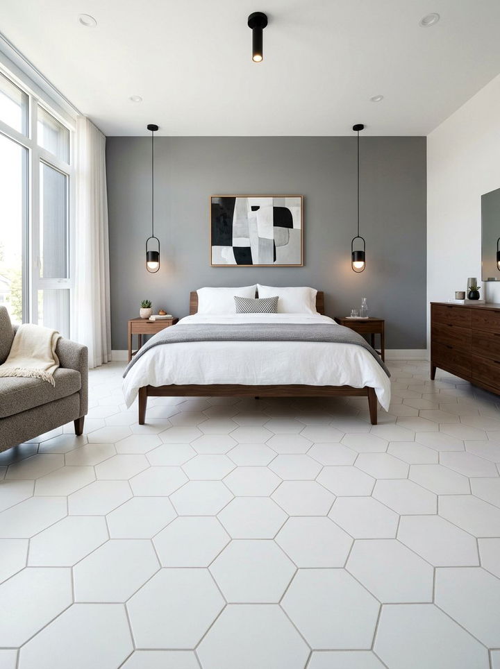 Hexagon Floor Tile - 30 bedroom tile ideas