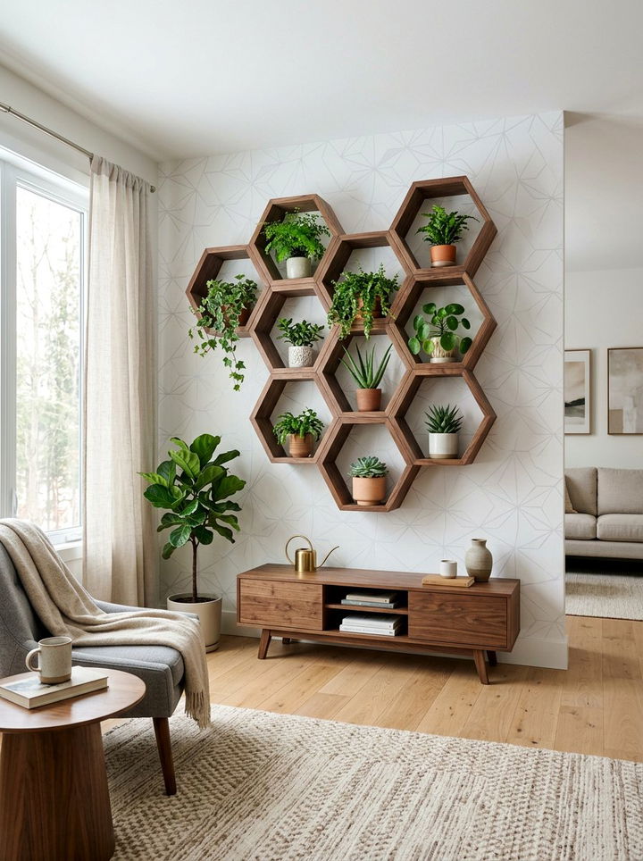 Hexagon Honeycomb Shelf - 30 bedroom plant shelves