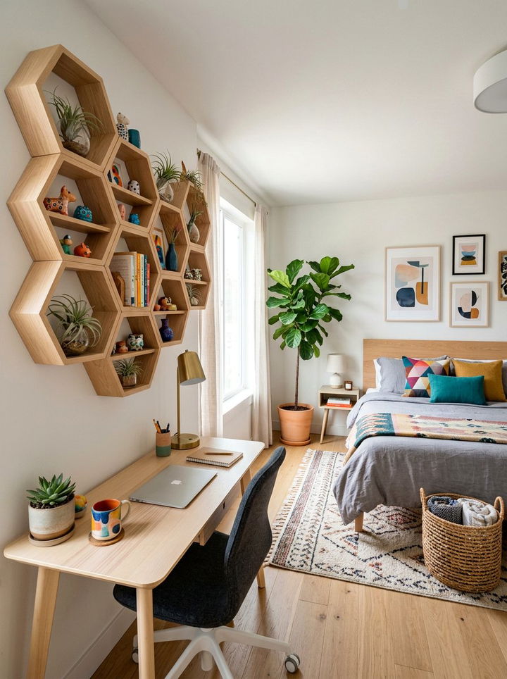 Hexagon Wall Shelves - 30 bedroom shelving ideas
