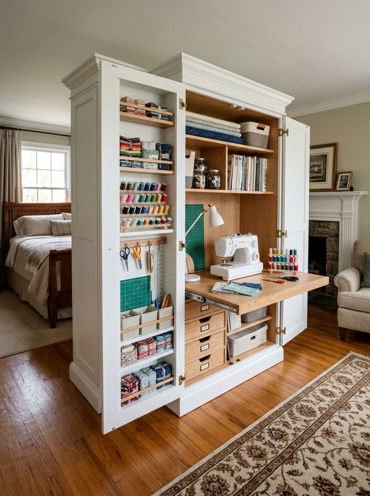 Hidden Armoire Sewing - 30 bedroom sewing nook ideas