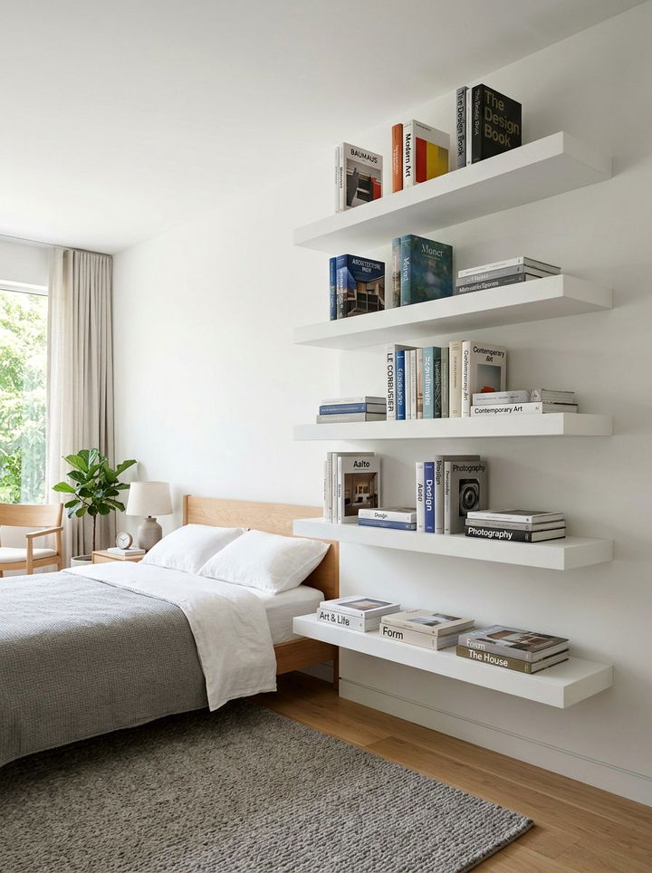 Hidden Bracket Shelves - 30 bedroom wall shelving ideas