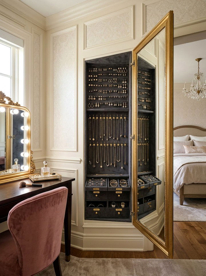Hidden Built In Jewelry Cabinet - 30 bedroom built-in ideas