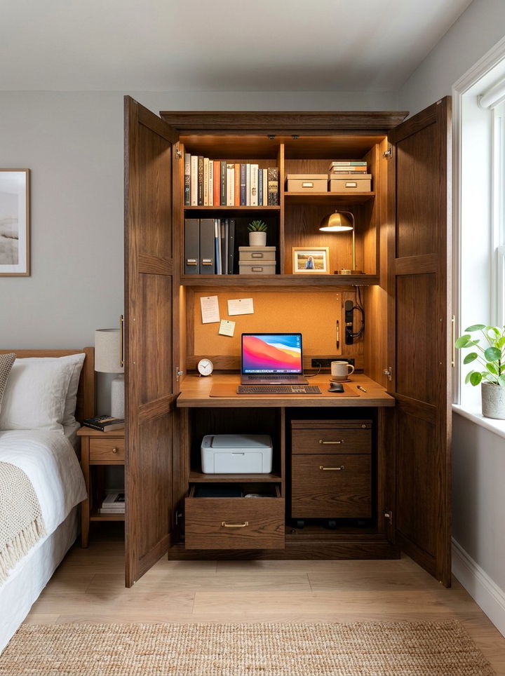 Hidden Cabinet Desk - 30 bedroom workspace ideas