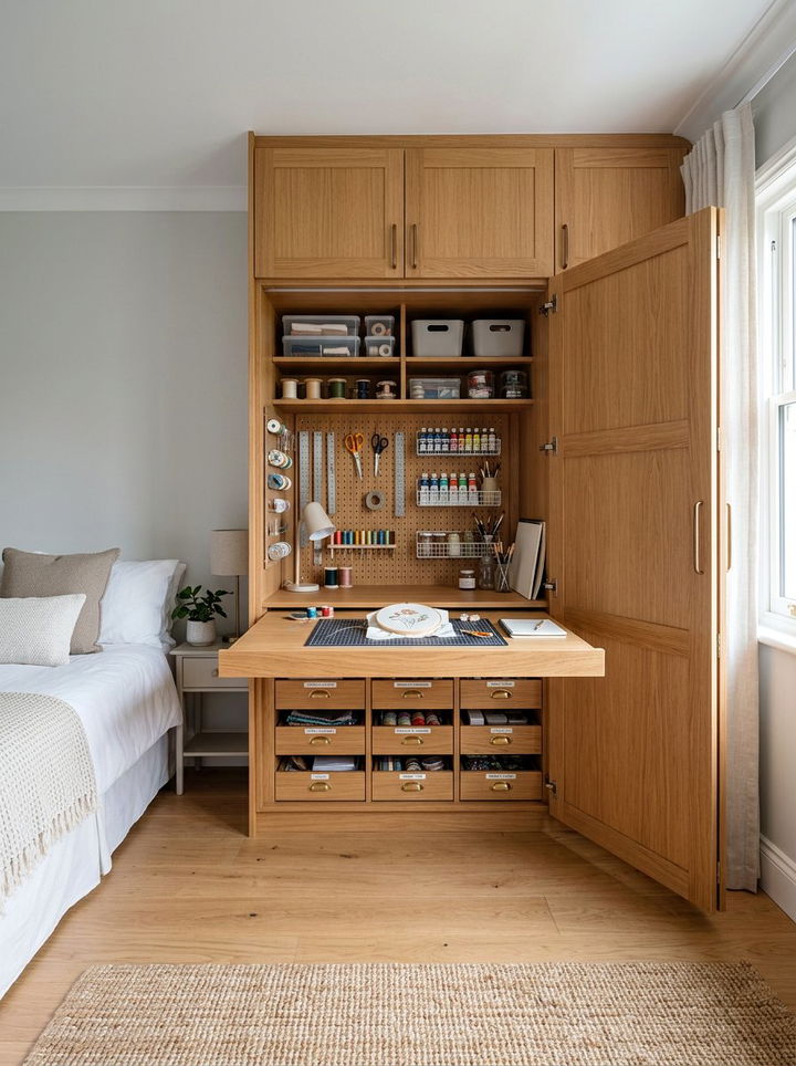Hidden Craft Station In Wardrobe - 30 bedroom craft corner ideas
