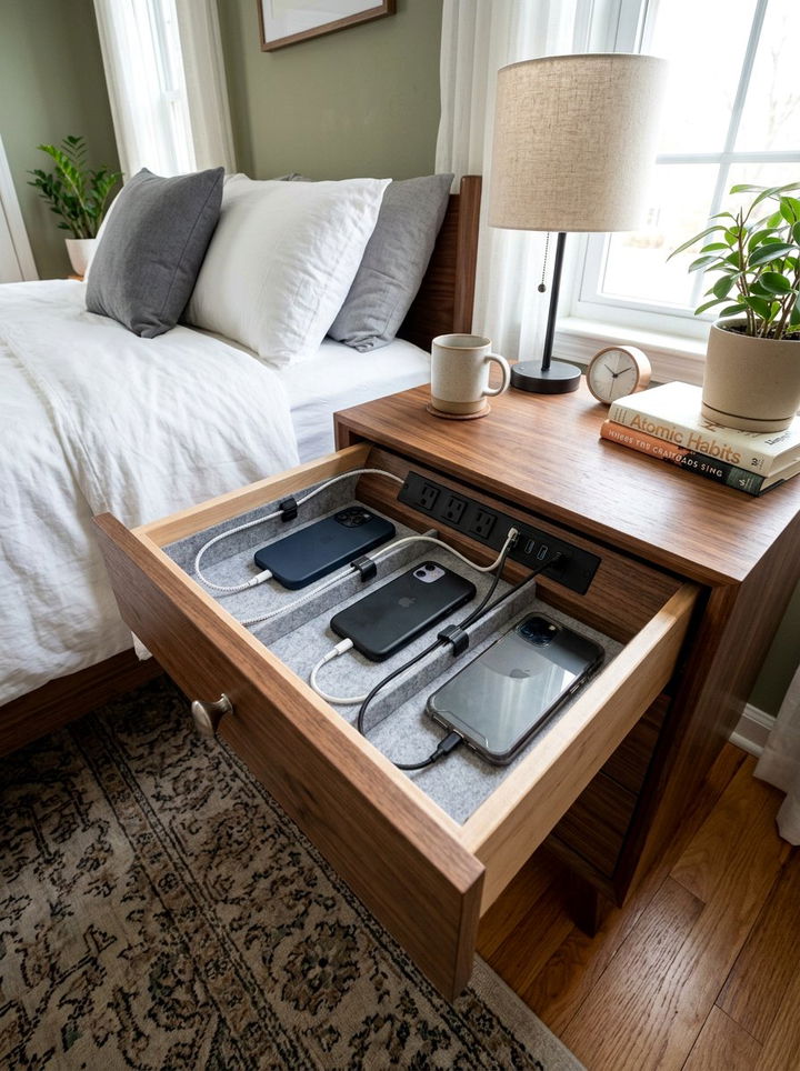 Hidden Drawer Charging Station - 30 bedroom cable organizers