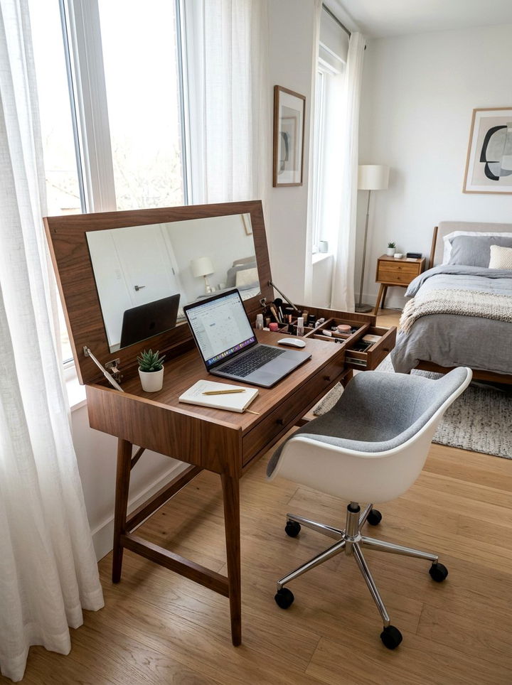 Hidden Mirror Vanity Desk - 30 bedroom makeup vanities
