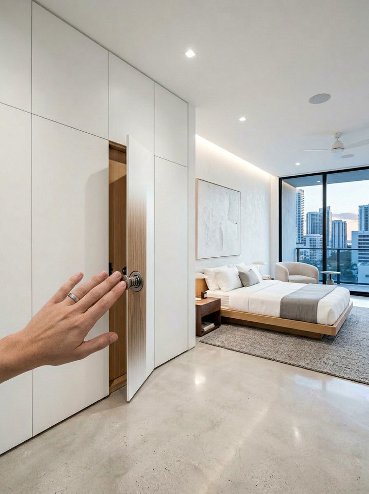 Hidden Push To Open Cabinets - 30 bedroom overhead storage ideas