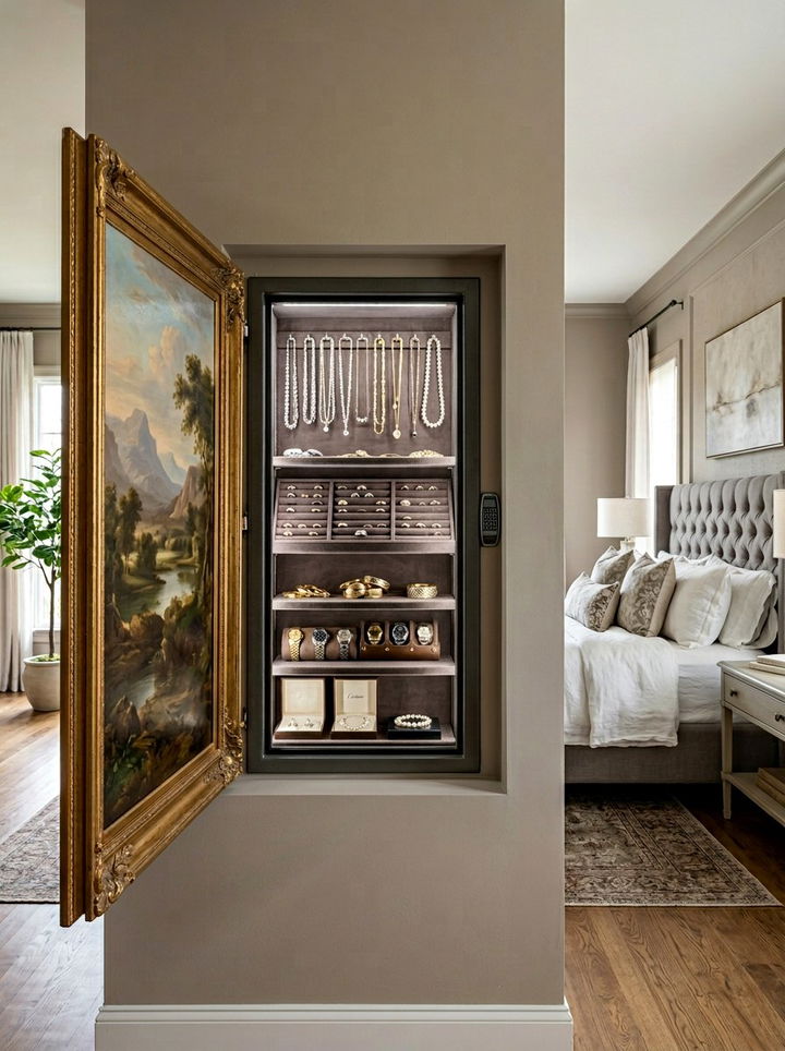 Hidden Wall Safe - 30 bedroom jewelry storage ideas