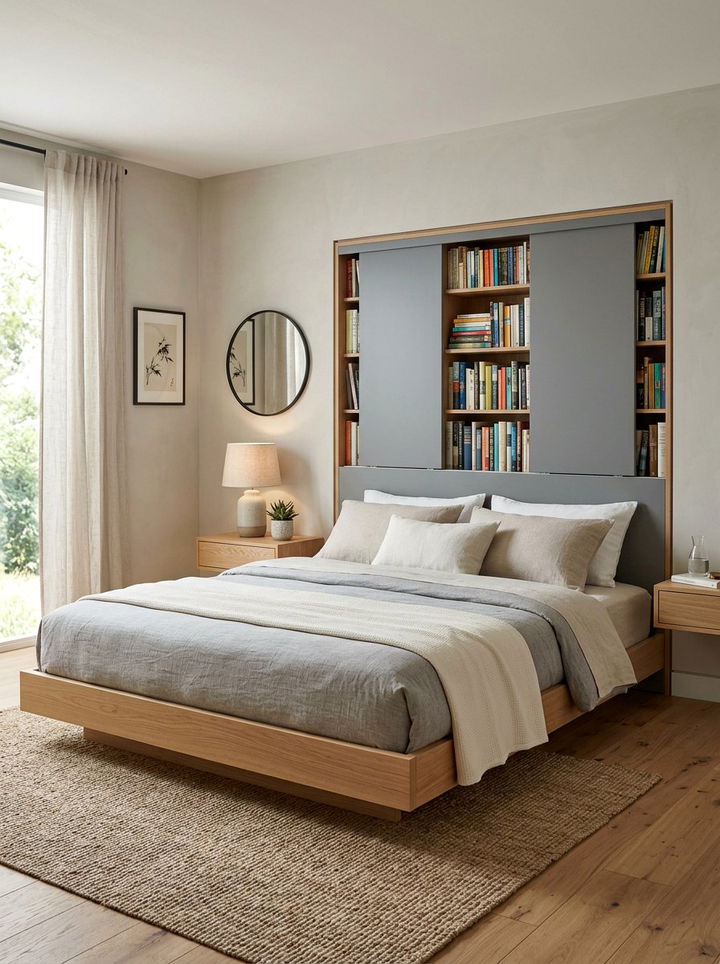 Hidden storage bookcase headboard - 30 bedroom bookcase headboards