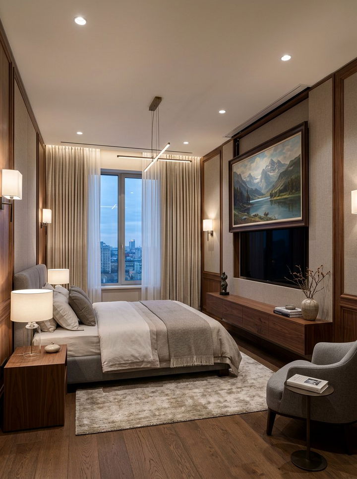 Hidden tv behind art - 30 bedroom tv ideas