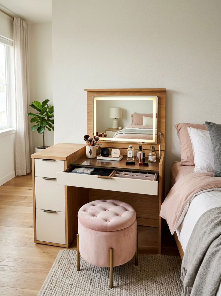 Hidden vanity table - 30 bedroom convertible furniture ideas