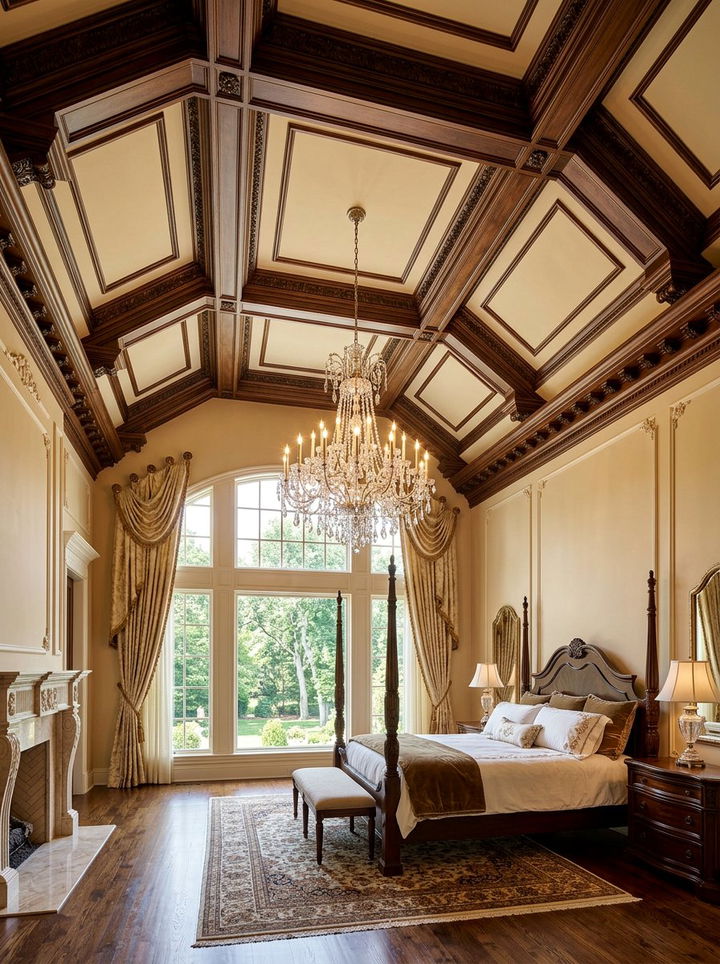 High Ceiling Bedroom Coffered Treatment - 30 bedroom coffered ceiling designs