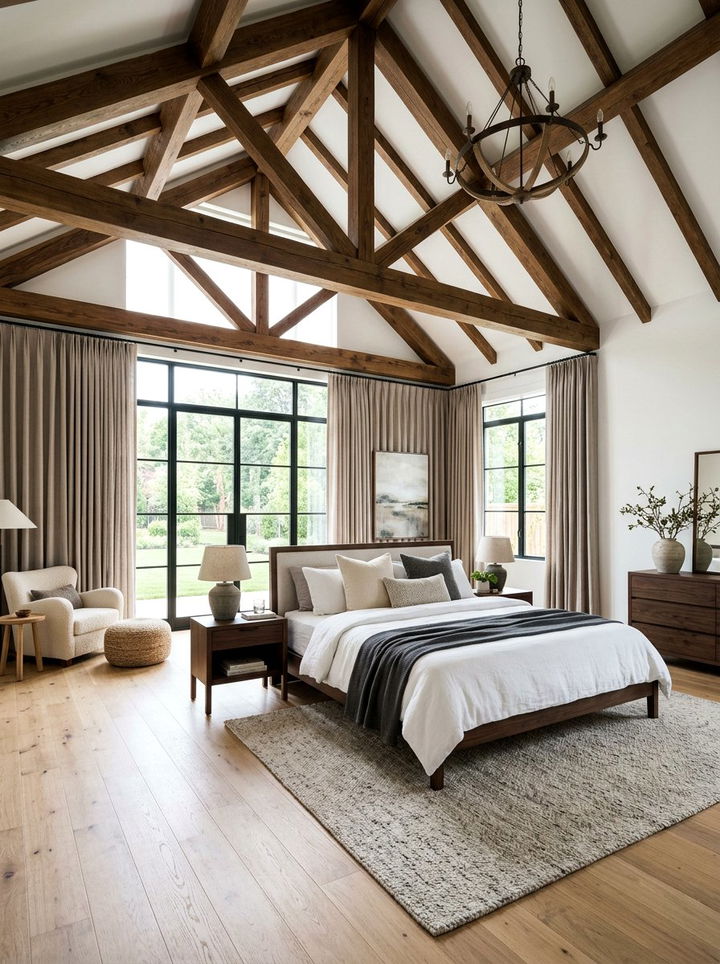 High Ceiling Bedroom With Exposed Beams - 30 spacious bedroom ideas