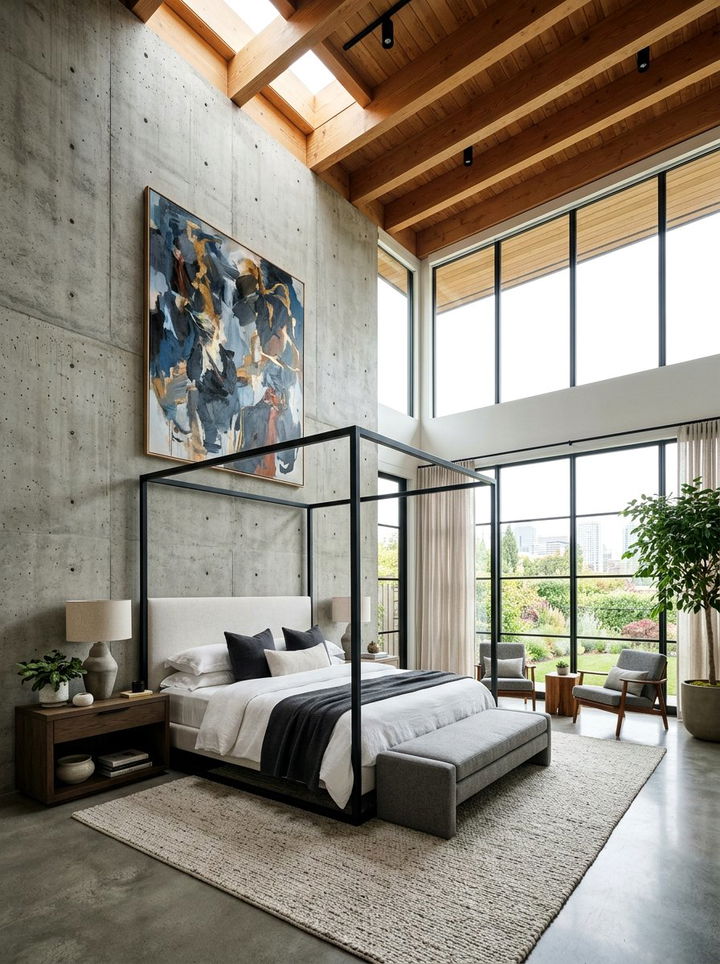 High Ceiling Concrete Bedroom - 30 concrete wall bedroom ideas