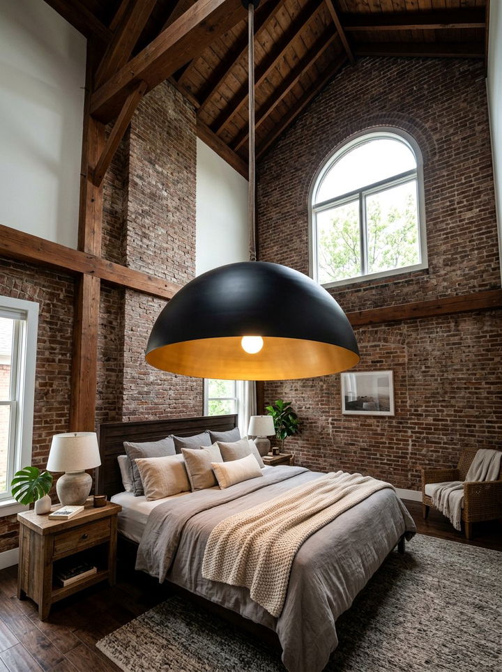 High Ceiling Pendant - 30 warehouse bedroom ideas