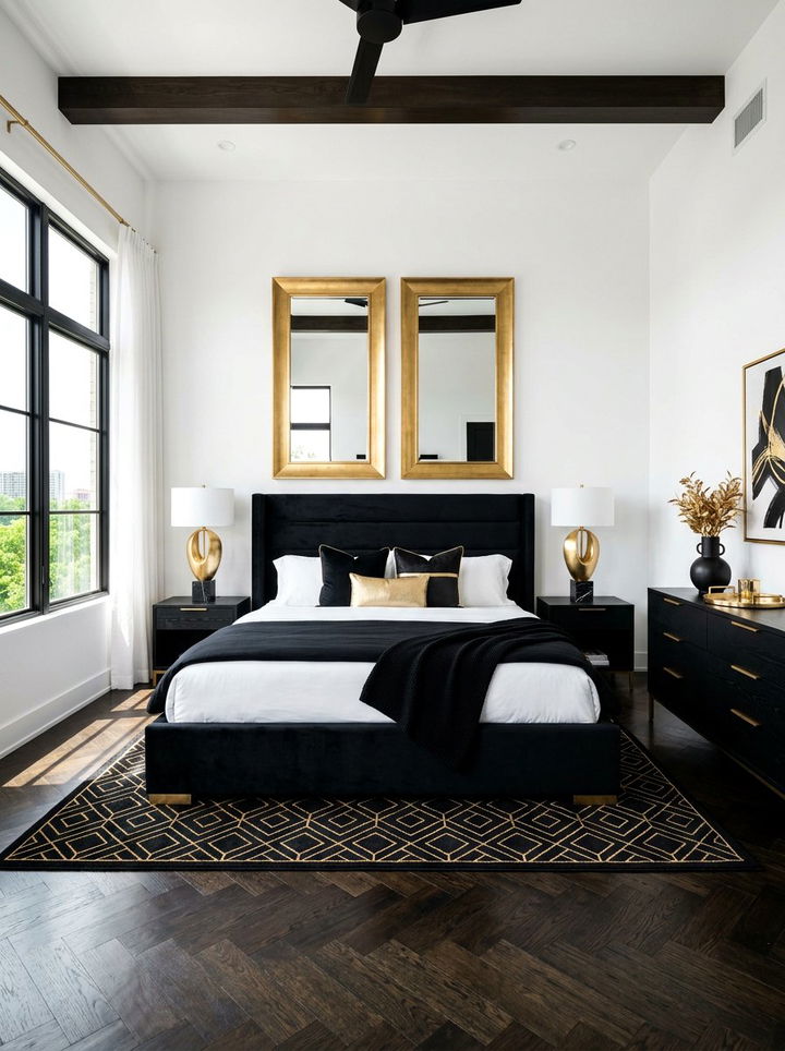 High Contrast Black And Gold Bedroom - 30 black and gold bedroom ideas