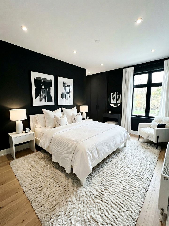 High Contrast White Black Bedroom - 30 bohemian black bedroom ideas