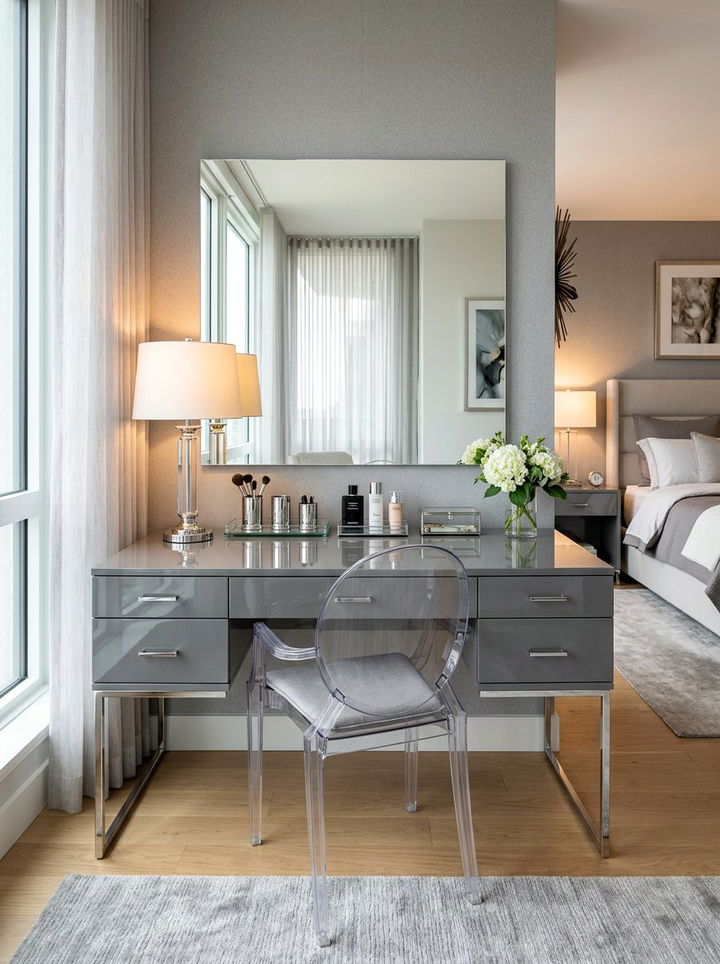 High Gloss Gray Vanity Desk - 30 bedroom makeup vanities