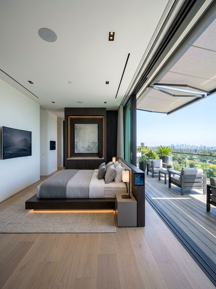 High Tech Bedroom With Motorized Terrace Doors - 30 bedroom with terrace ideas