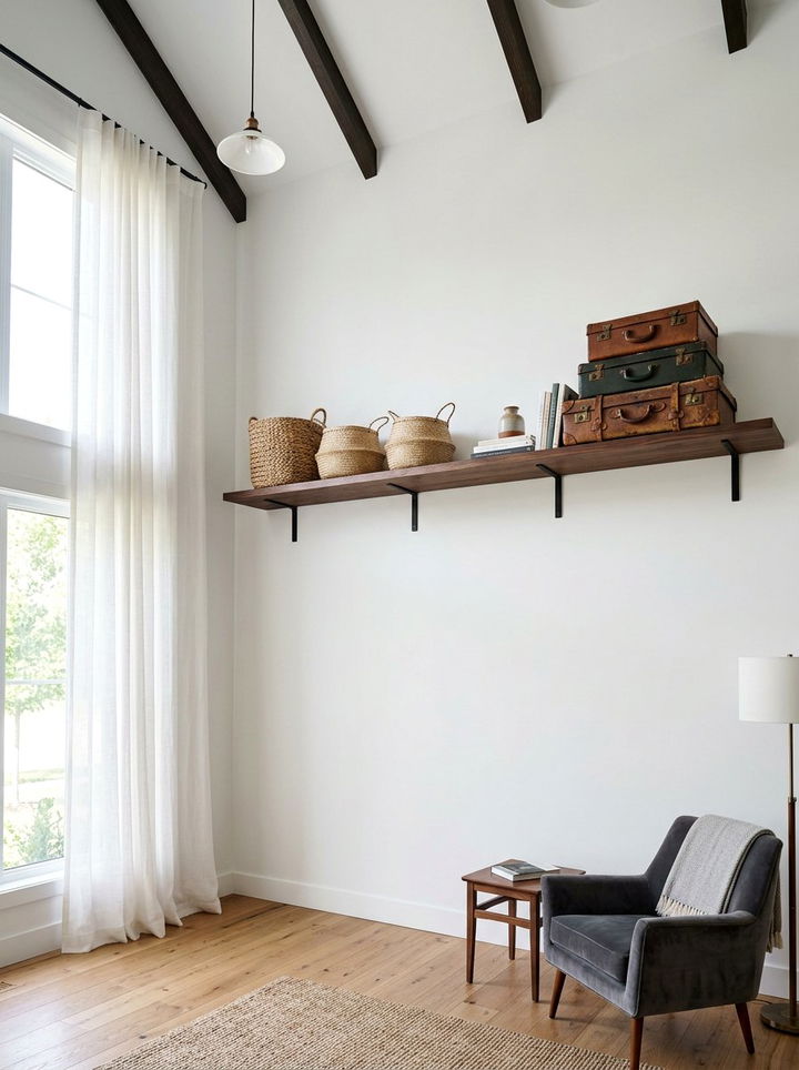 High Wall Shelving Unit - 30 bedroom overhead storage ideas