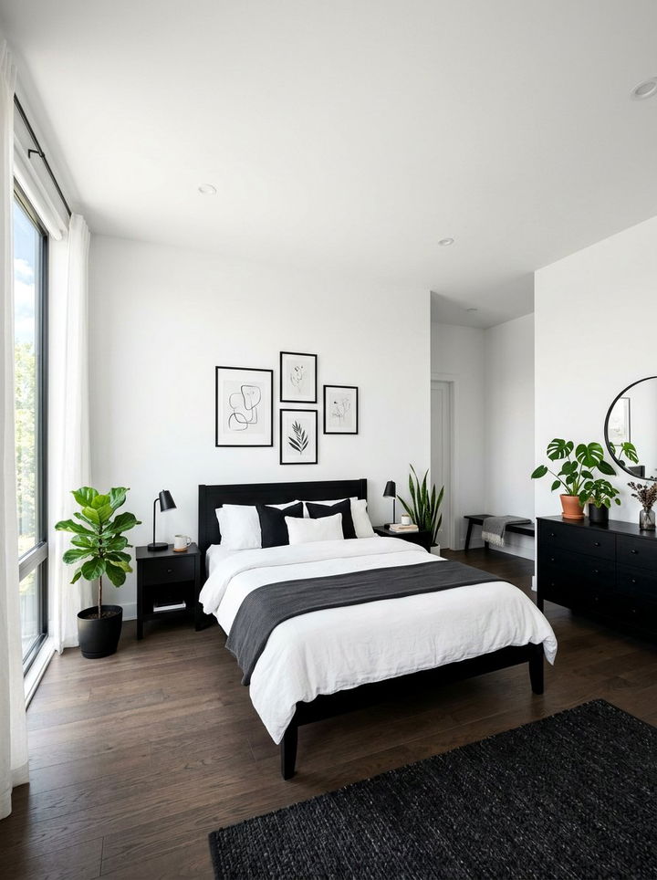 High contrast white walls black furniture bedroom - 30 bedroom black furniture ideas