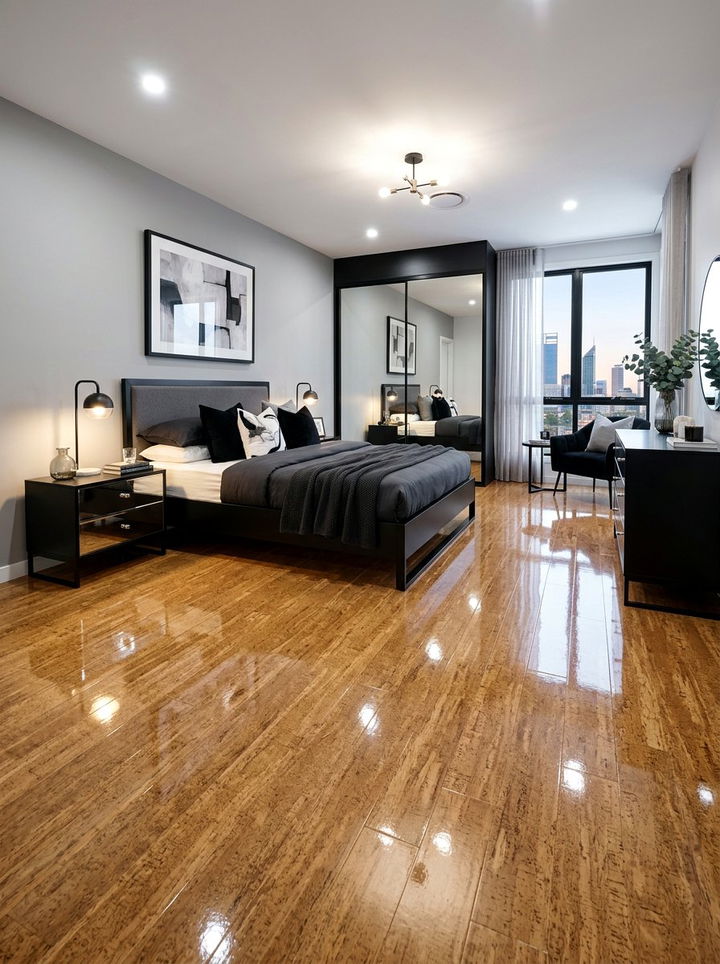 High gloss cork floor - 30 bedroom cork flooring ideas