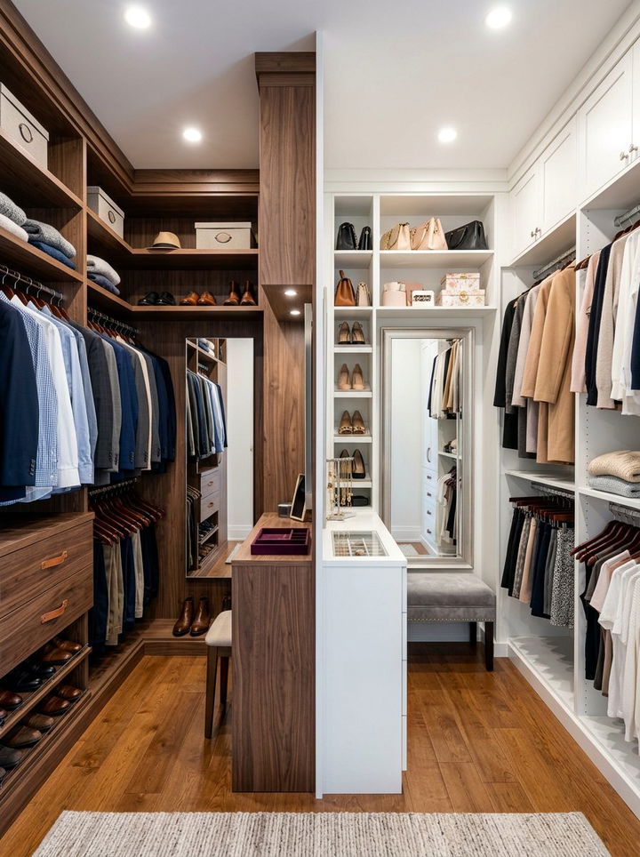 His And Hers Closet Split - 30 bedroom walk-in closet ideas