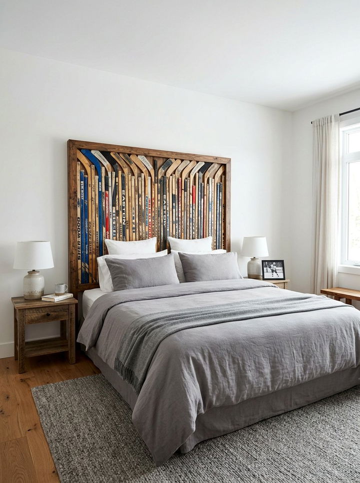 Hockey Stick Headboard - 30 hockey bedroom ideas