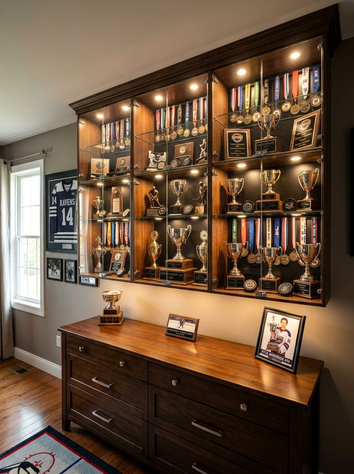 Hockey Trophy Display - 30 hockey bedroom ideas