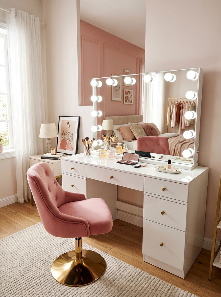 Hollywood Mirror Vanity Table - 30 bedroom makeup vanities