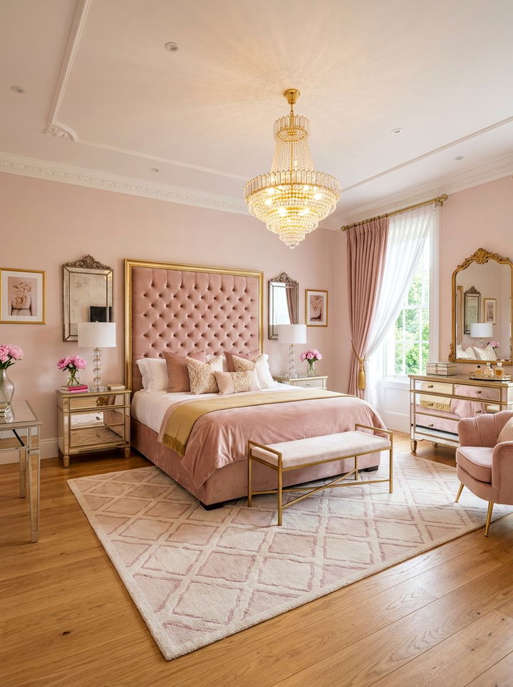 Hollywood Regency Blush Bedroom - 30 blush and gold bedroom ideas