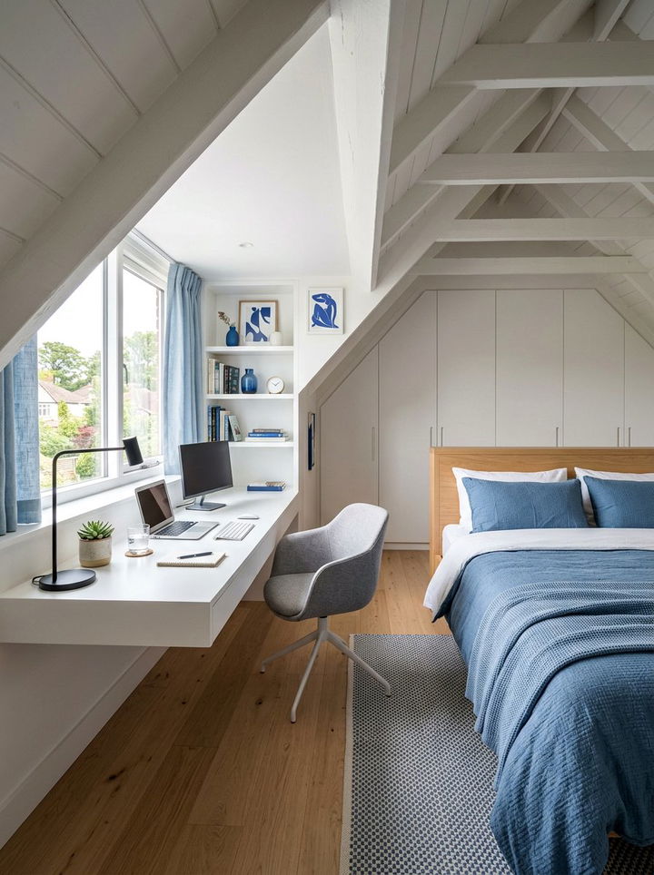 Home Office Bedroom Combo - 30 sloped ceiling bedroom ideas