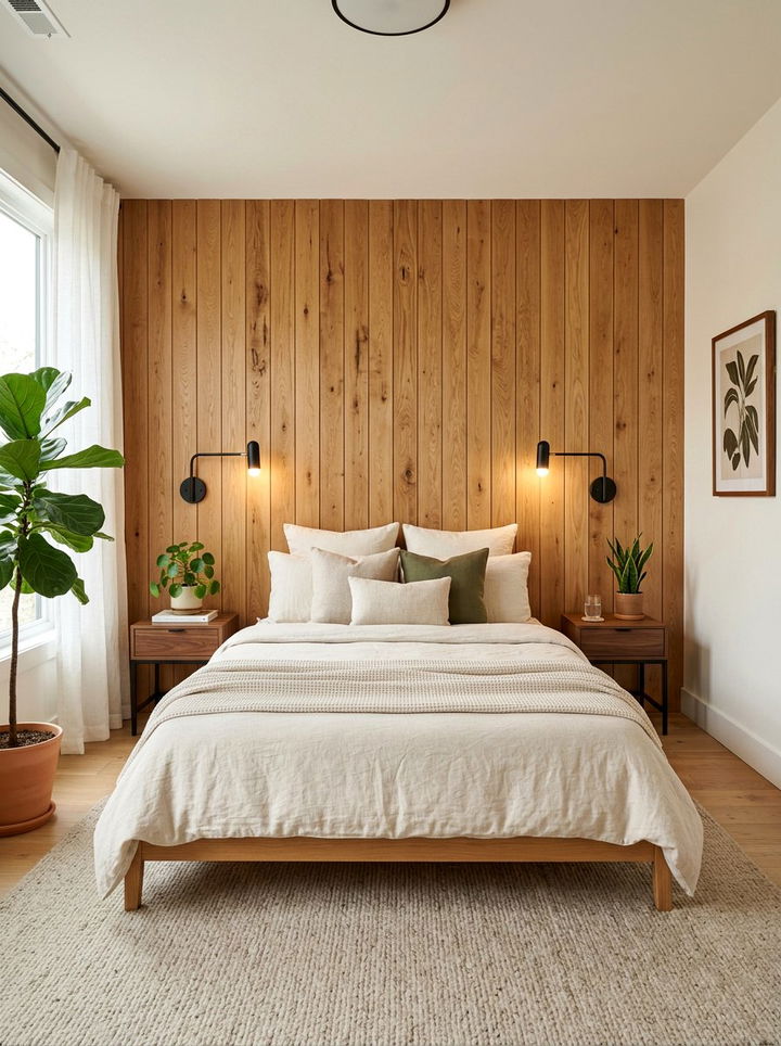 Honey Oak Wood Paneling - 30 amber bedroom ideas