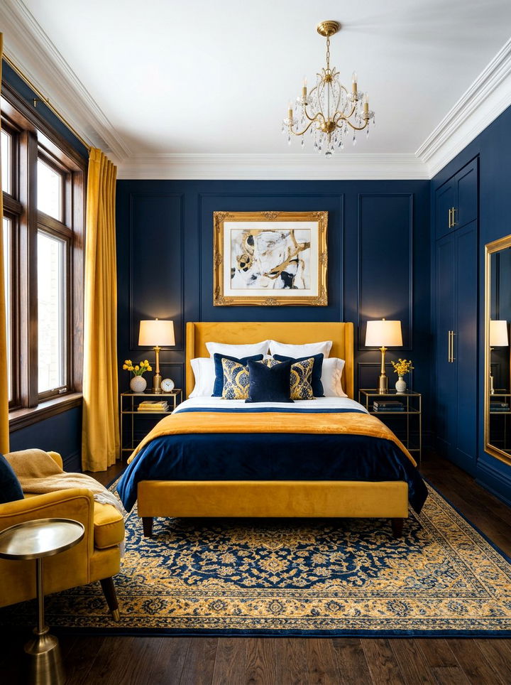 Honey Yellow And Navy Blue Bedroom - 30 honey yellow bedroom ideas
