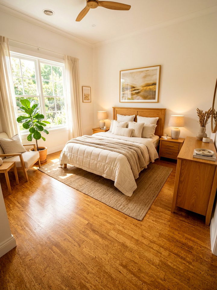 Honey tone cork flooring - 30 bedroom cork flooring ideas