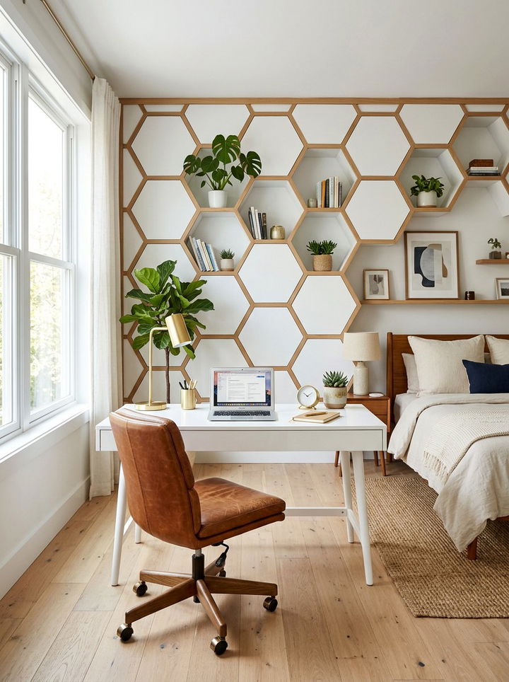 Honeycomb Wall Pattern - 30 bedroom geometric wall designs