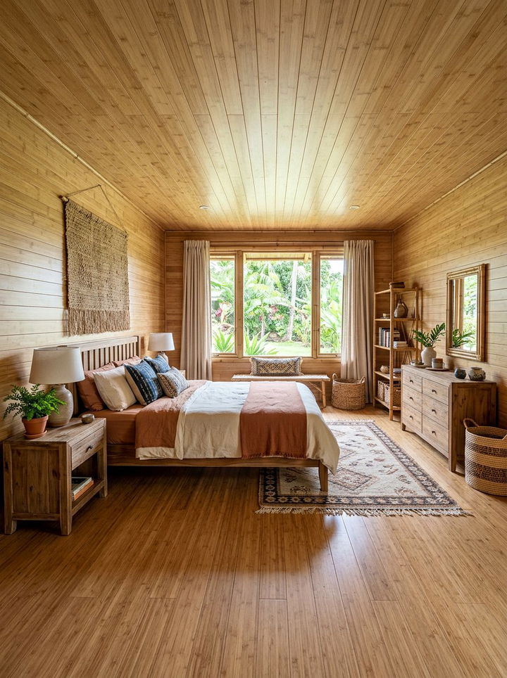 Horizontal Grain Bamboo Bedroom - 30 bedroom bamboo flooring ideas