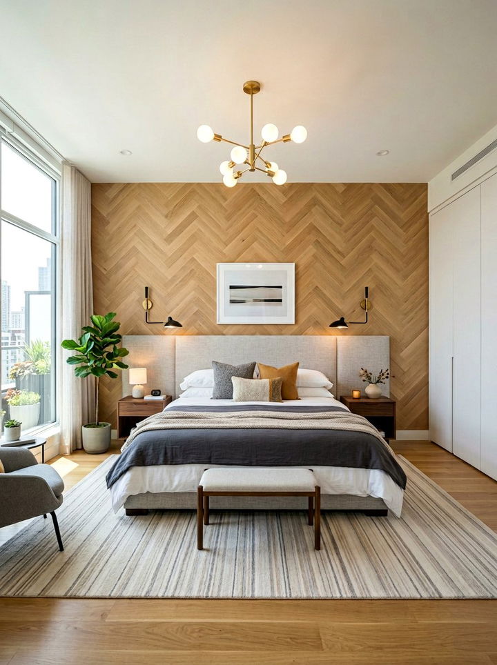 Horizontal Herringbone Pattern Wall - 30 bedroom herringbone wall ideas