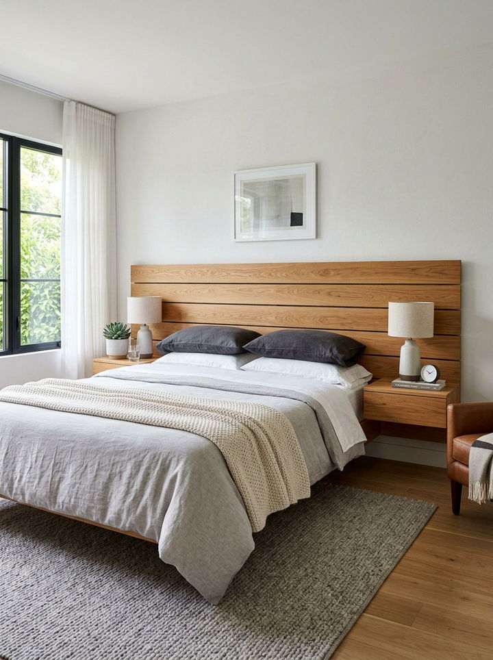 Horizontal Slat Floating Headboard - 30 bedroom floating headboard ideas