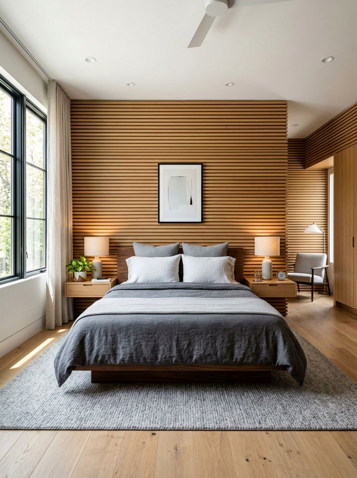 Horizontal Slat Paneling - 30 bedroom paneling ideas